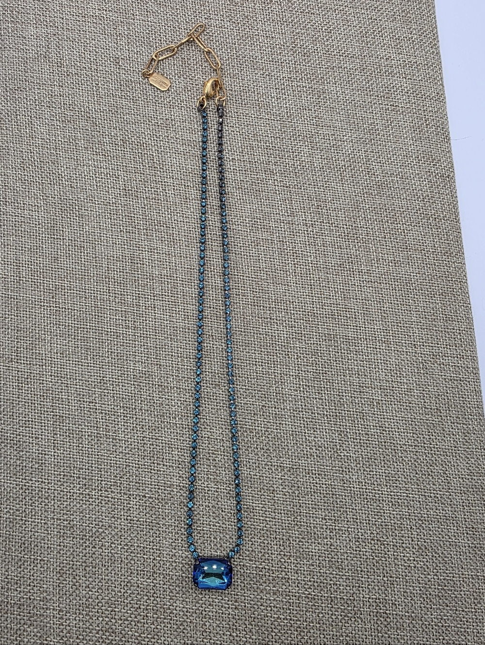 Elizabeth Cole BlackChain Necklace with Blue Crystal Pendant